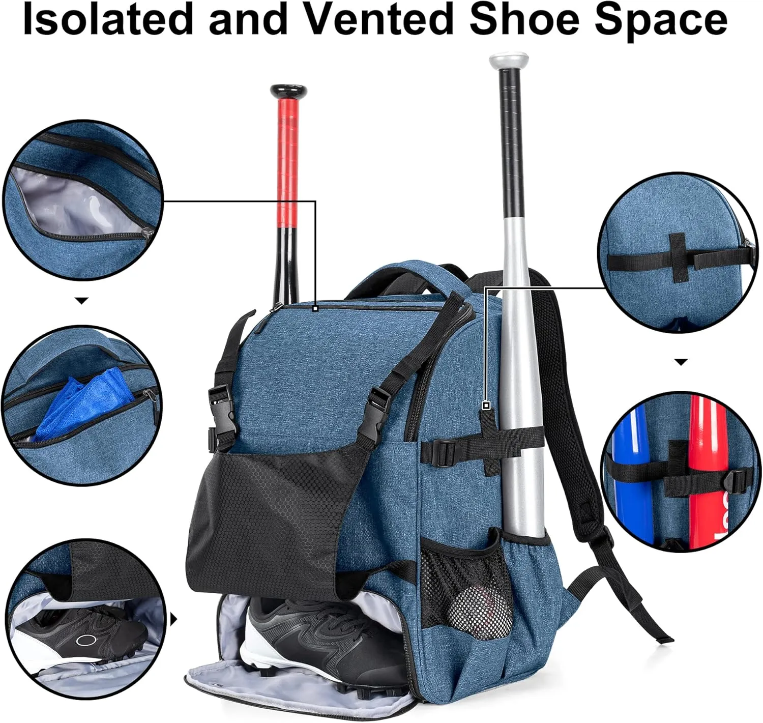 DSLEAF Baseball Backpack for 4 Bats, Softball Bag with External Helmet Holder and Separate Shoe Space Up to US Mens 13