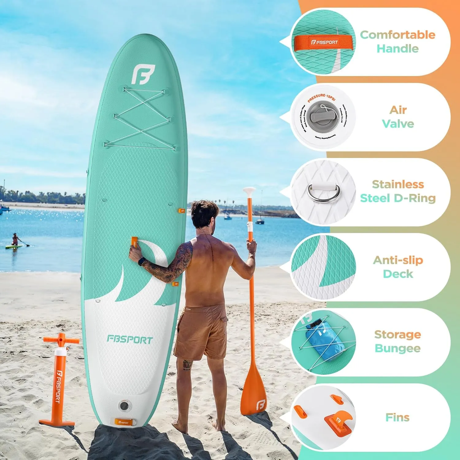 FBSPORT 11' Premium Stand Up Paddle Board, Yoga Board with SUP Accessories & Carry Bag | Wide Stance, Surf Control, Non-Slip Deck, Leash, Paddle and Pump for Youth & Adult