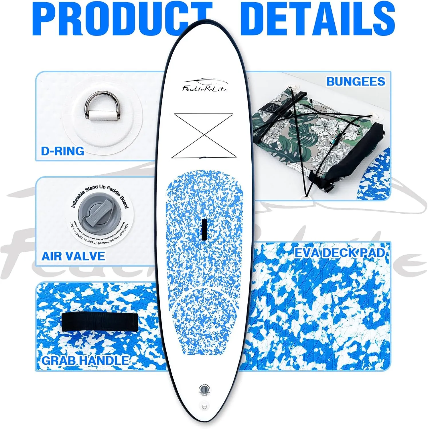 FEATH-R-LITE Inflatable Ultra-Light 10'30''/10'6''33'' Stand Up Paddle Board for All Skill Levels with Premium SUP Paddleboard Accessories,Non-Slip Comfort Deck for Youth & Adults