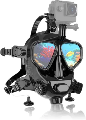 Full Face Dive Mask Support Diving & Snorkeling, Full Face Snorkel Mask Adjustable Scuba Mask with Camera Mount Provide 180 View Panoramic Compatiable with SMACO 1L/1.9L Mini Scuba Tanks