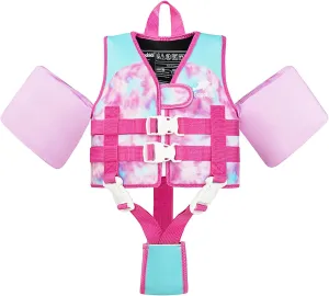 Gogokids Toddler Floaties, Kids Swim Vest with Removable Floats and Duel Adjustable Safety Strap for 20-50 lbs Girls and Boys, Toddler Learn to Swim Floatation Jackets
