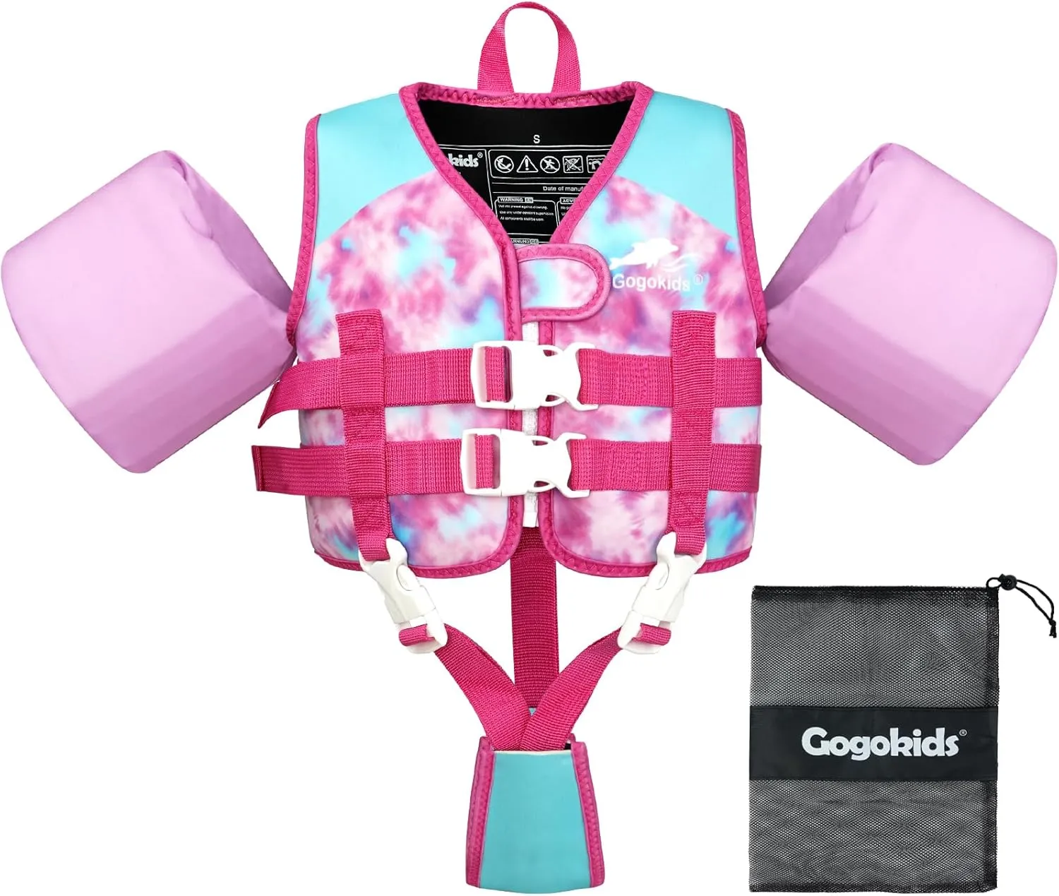 Gogokids Toddler Floaties, Kids Swim Vest with Removable Floats and Duel Adjustable Safety Strap for 20-50 lbs Girls and Boys, Toddler Learn to Swim Floatation Jackets