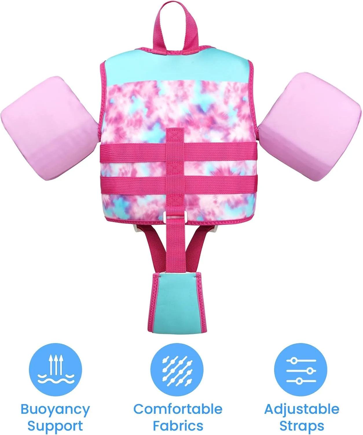 Gogokids Toddler Floaties, Kids Swim Vest with Removable Floats and Duel Adjustable Safety Strap for 20-50 lbs Girls and Boys, Toddler Learn to Swim Floatation Jackets