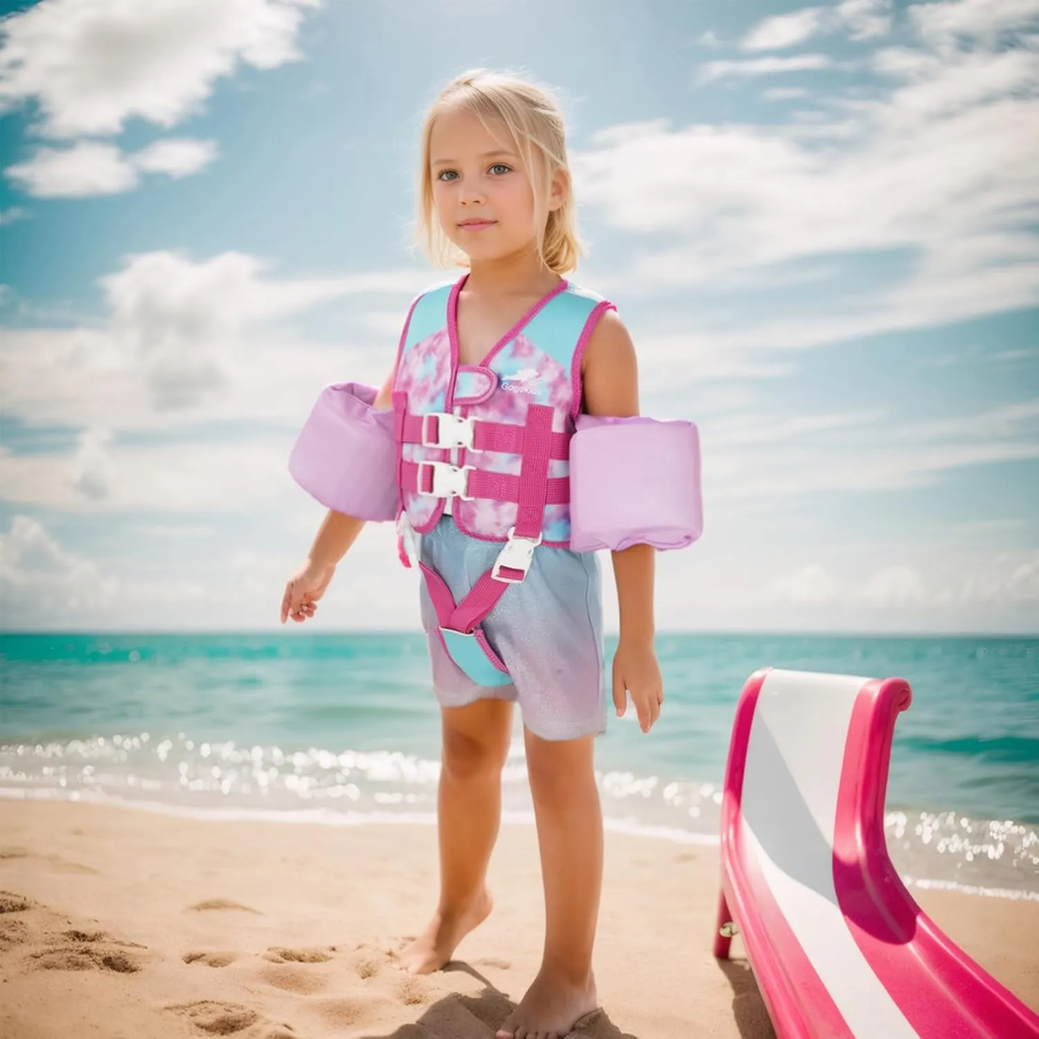 Gogokids Toddler Floaties, Kids Swim Vest with Removable Floats and Duel Adjustable Safety Strap for 20-50 lbs Girls and Boys, Toddler Learn to Swim Floatation Jackets