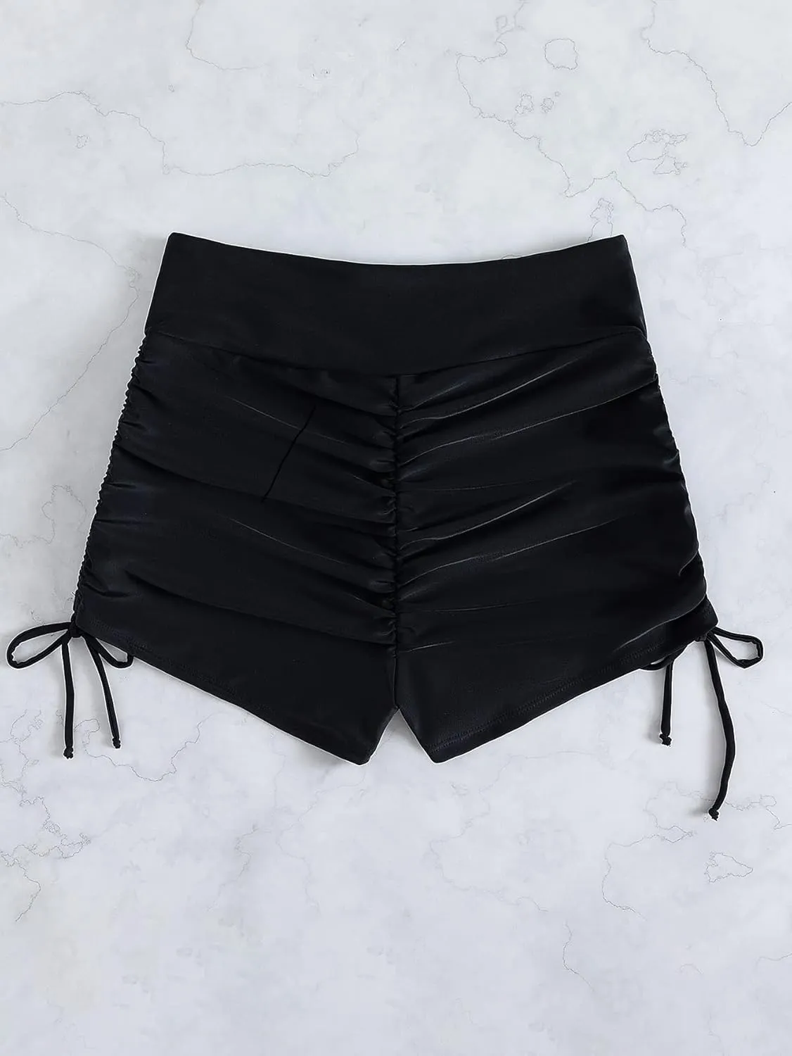 HYTENSUN Women's High Waisted V Cut Swim Shorts Ruched Board Shorts Tie Side Swimsuit Bottoms