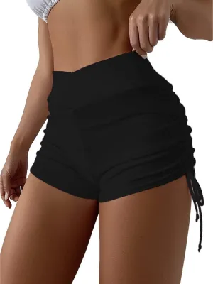 HYTENSUN Women's High Waisted V Cut Swim Shorts Ruched Board Shorts Tie Side Swimsuit Bottoms