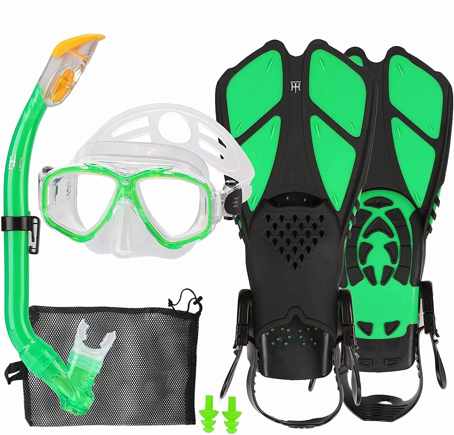 Kids Mask Fins Snorkel Set Snorkeling Packages, with Diving Mask, Snorkel, Adjustable Swim Fins, Mesh Bag, Anti-Fog Anti-Leak Snorkeling Gear for Kids for Snorkeling Swimming Diving