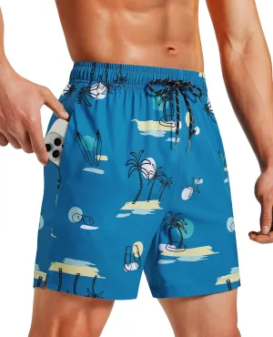 Milin Naco Mens Swim Trunks 5 inch Quick Dry Board Shorts with Zipper Pockets Mesh Lining Bathing Suit Beach Shorts
