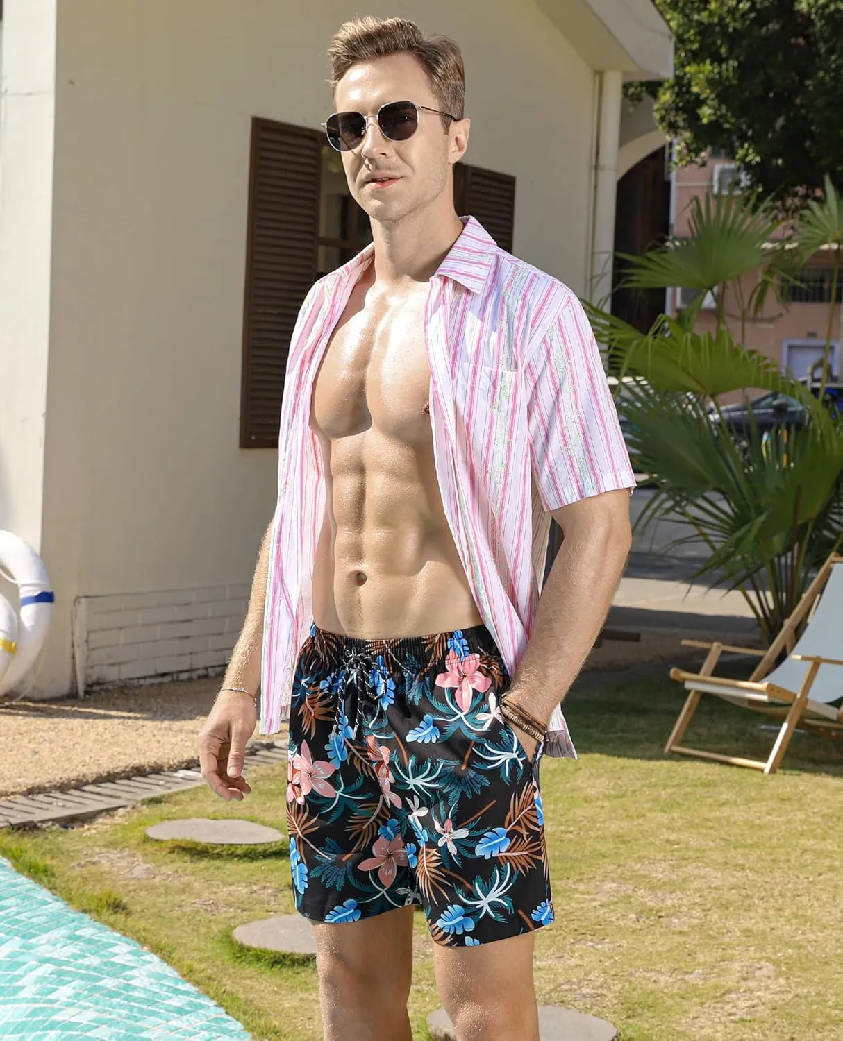 Milin Naco Mens Swim Trunks 5 inch Quick Dry Board Shorts with Zipper Pockets Mesh Lining Bathing Suit Beach Shorts