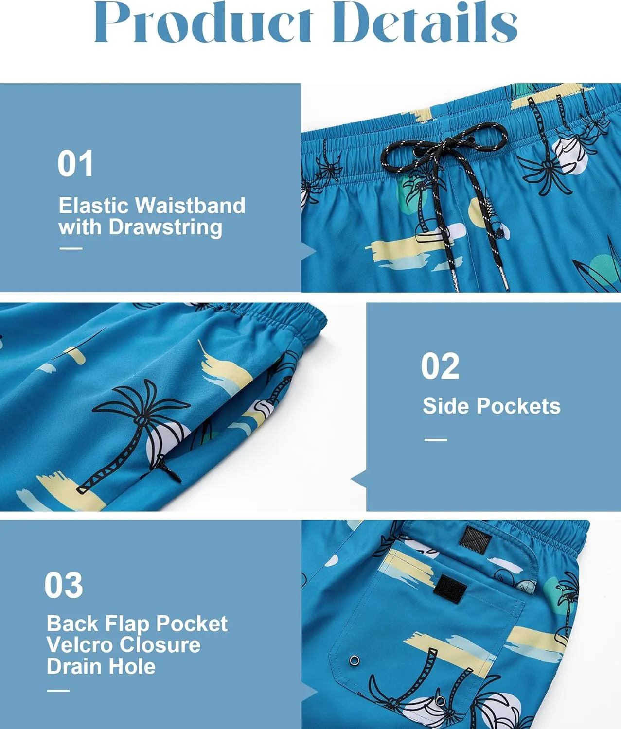Milin Naco Mens Swim Trunks 5 inch Quick Dry Board Shorts with Zipper Pockets Mesh Lining Bathing Suit Beach Shorts