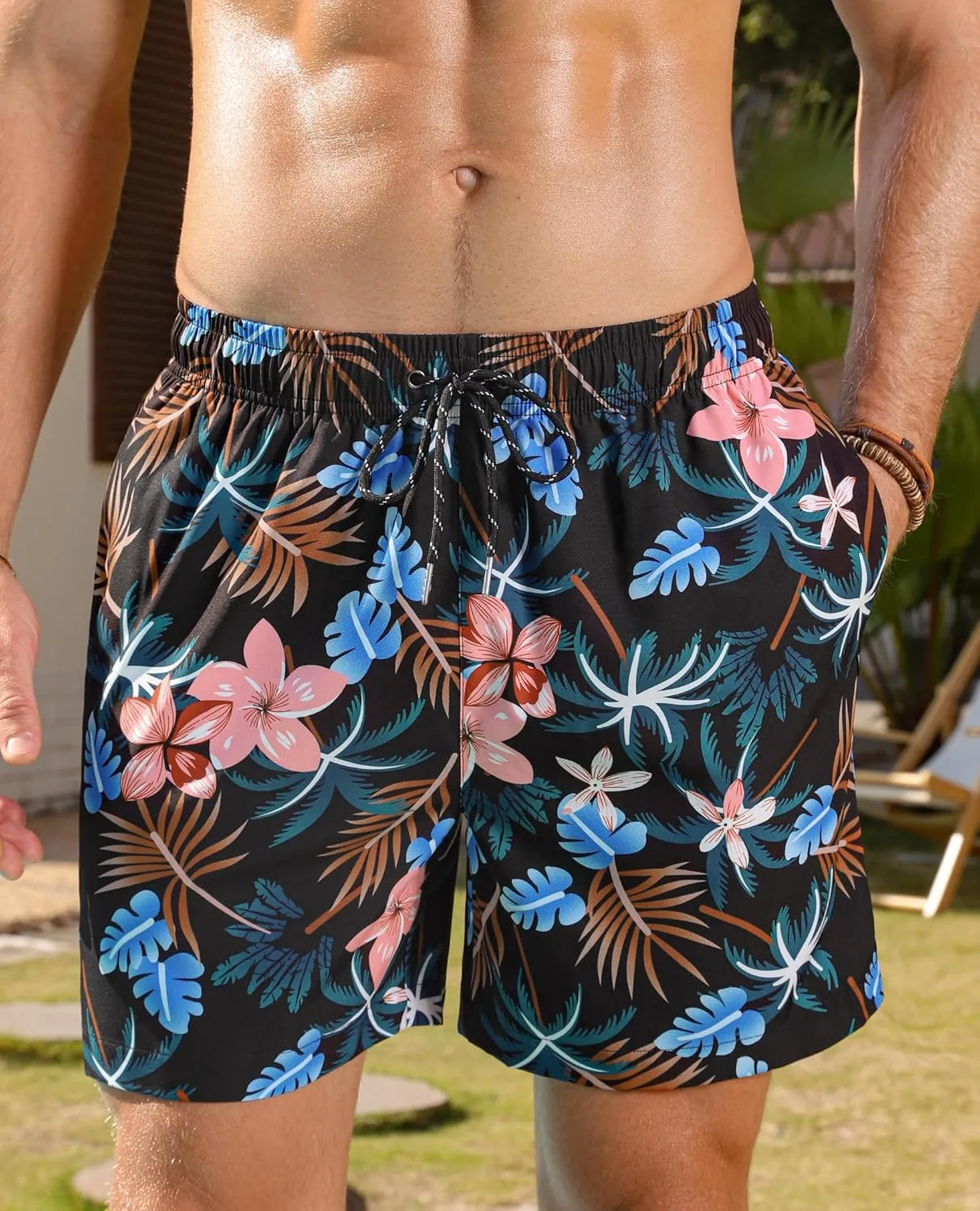 Milin Naco Mens Swim Trunks 5 inch Quick Dry Board Shorts with Zipper Pockets Mesh Lining Bathing Suit Beach Shorts