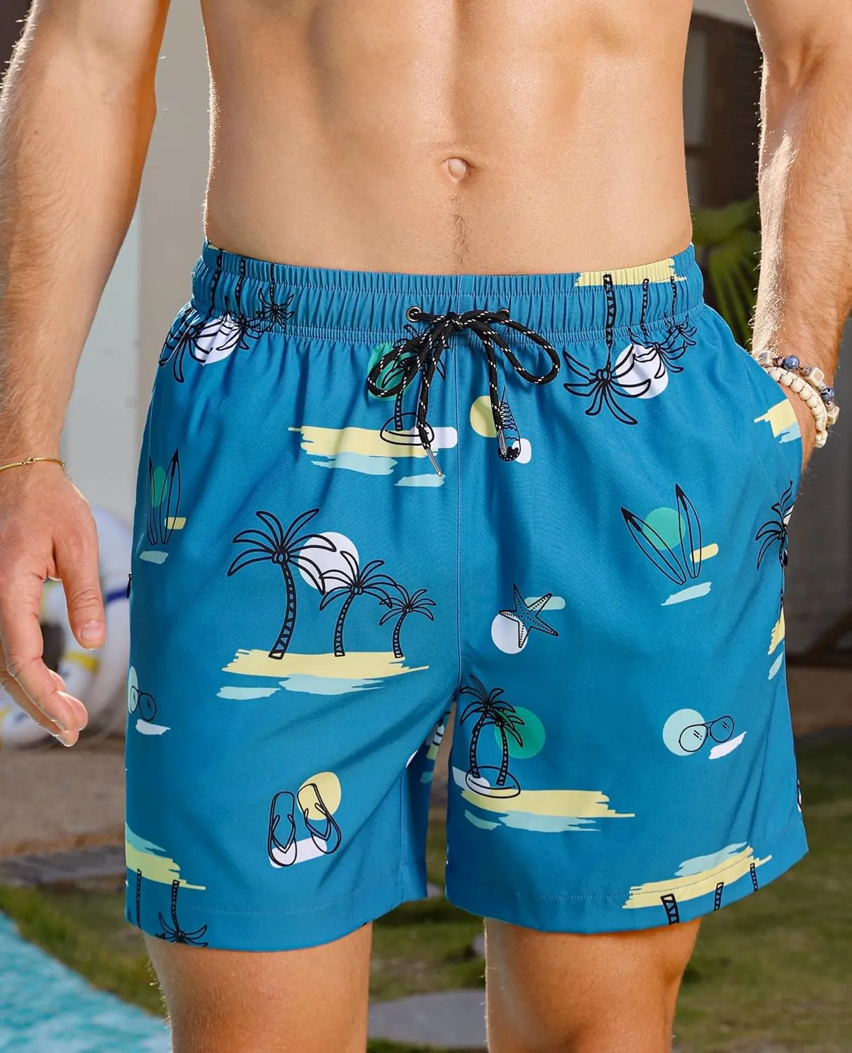Milin Naco Mens Swim Trunks 5 inch Quick Dry Board Shorts with Zipper Pockets Mesh Lining Bathing Suit Beach Shorts