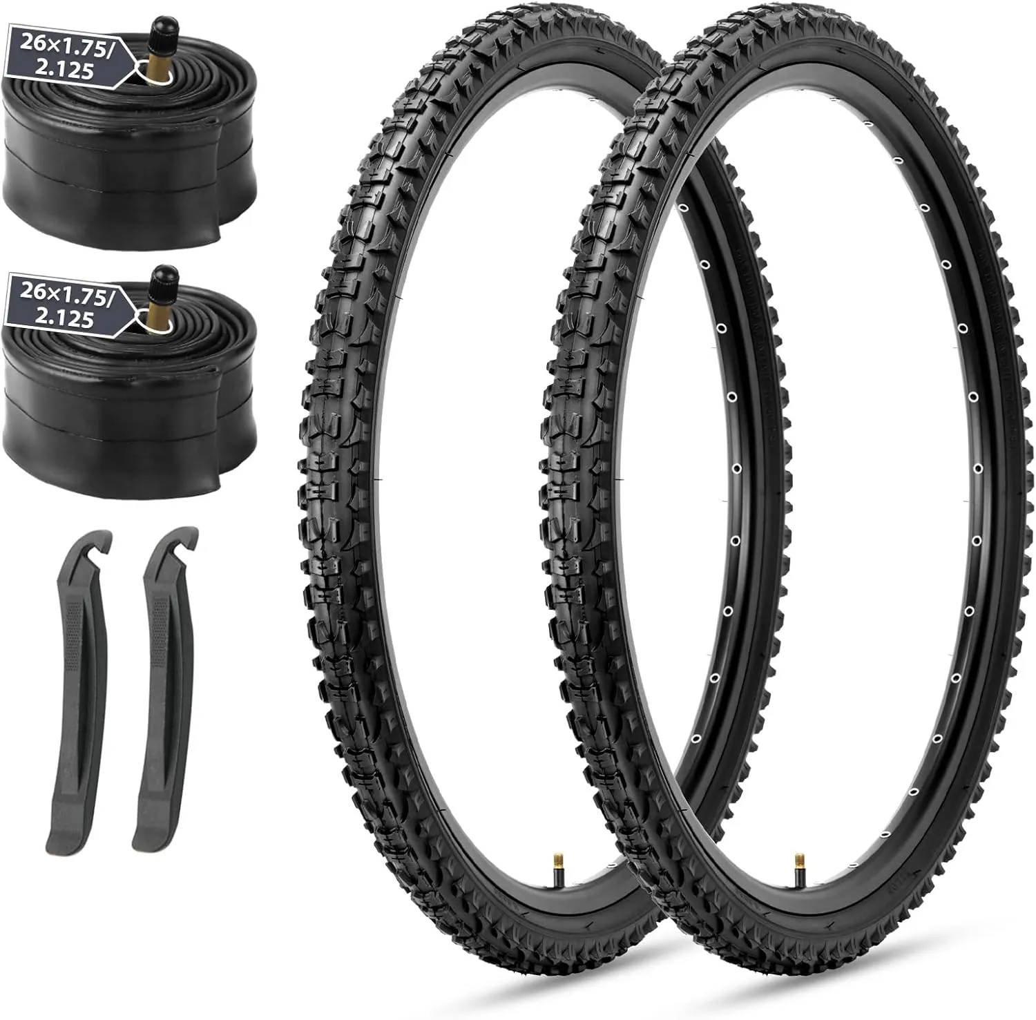 MOHEGIA Mountain Bike Tires Set: 2-Pack 20/24/26x1.95 Inch Puncture-Resistant Folding Replacement Bicycle Tires and Pair Inner Tubes with Tire Levers for MTB Off-Road Bike
