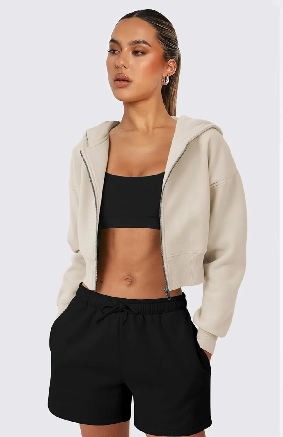 NANJUN Womens Full Zip Fleece Hoodies Jackets Fashion High Waist Sweatshirts Outfits Casual Comfy Tops Four Seasons
