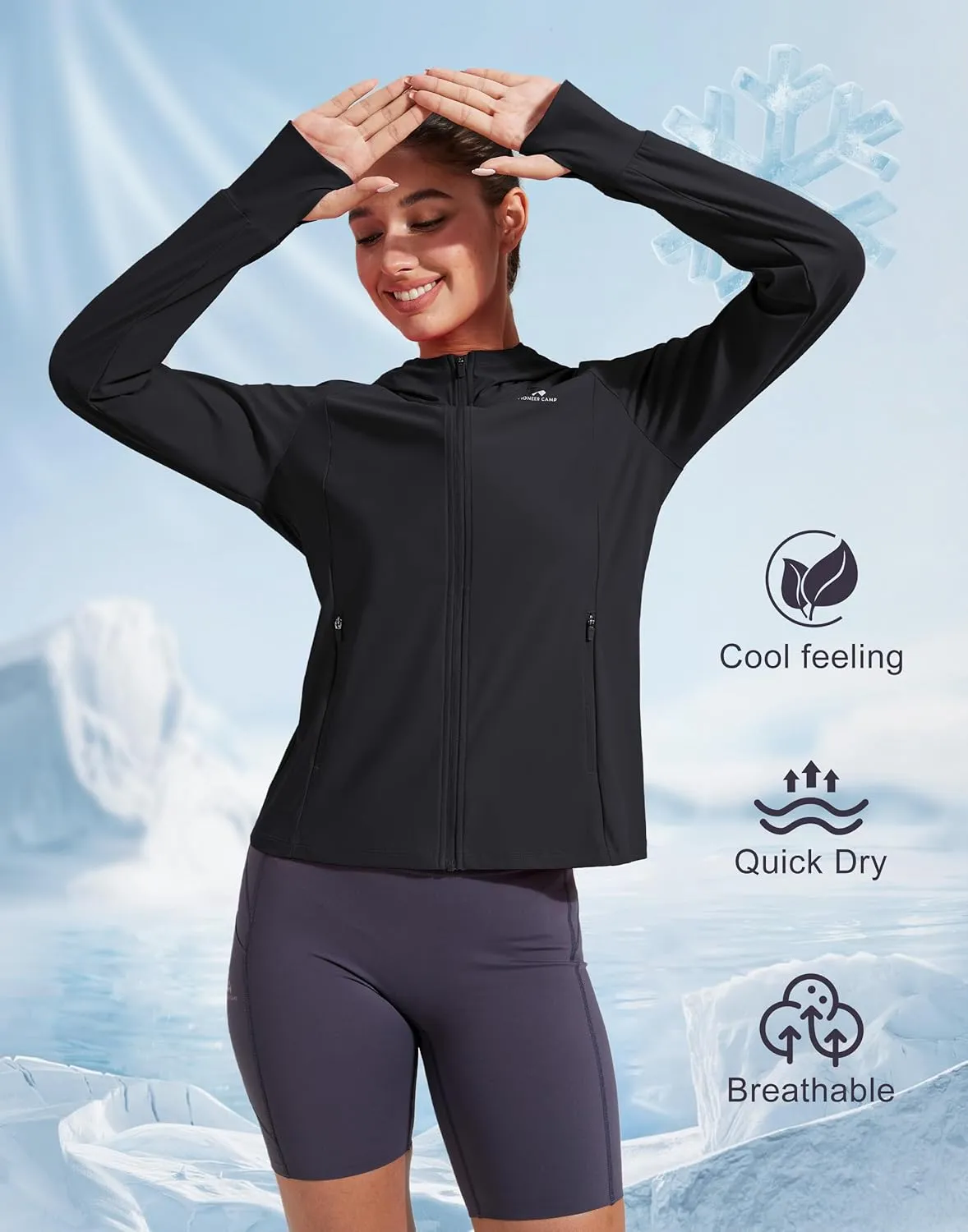Pioneer Camp Women's UPF 50  UV Sun Protection Jacket Hooded SPF Cooling Sun Shirt Lightweight Hiking Fishing Summer Clothing