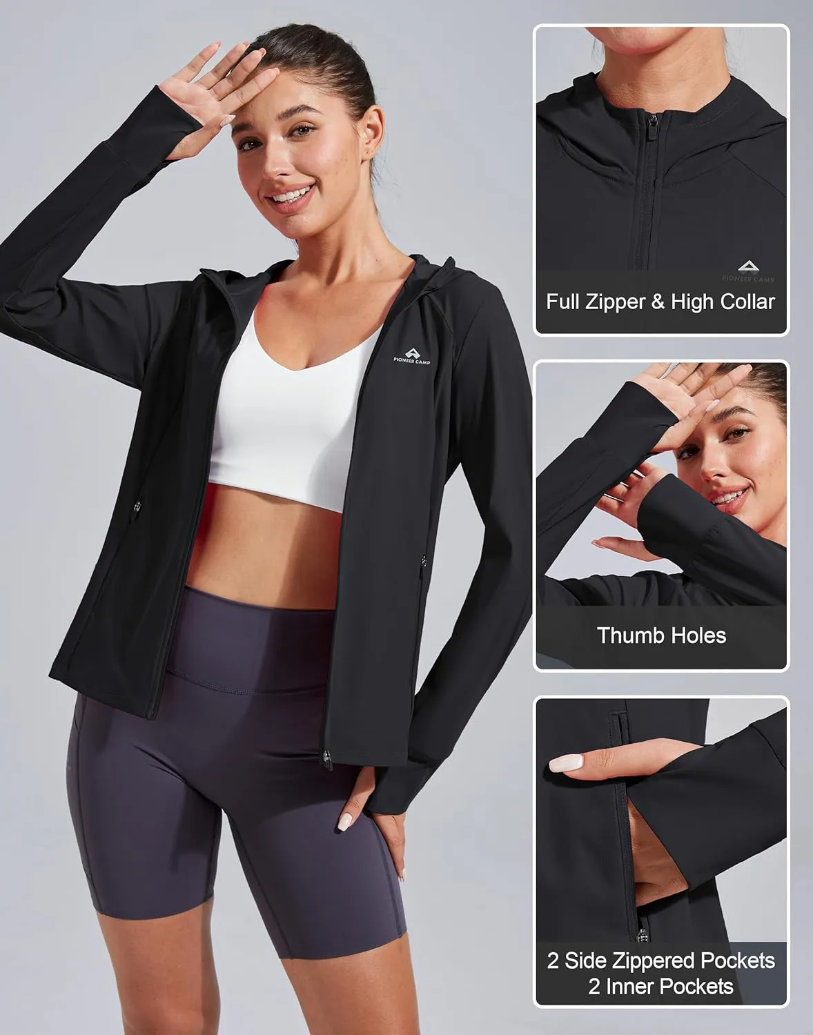 Pioneer Camp Women's UPF 50  UV Sun Protection Jacket Hooded SPF Cooling Sun Shirt Lightweight Hiking Fishing Summer Clothing