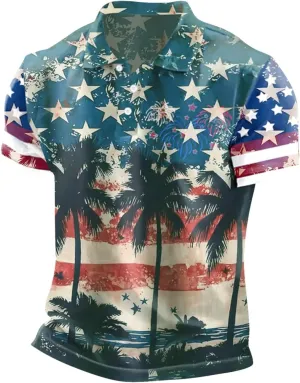 Polo Shirts for Men American Flag Patriotic Short Sleeve Performance Golf Shirt Dry Fit 4th of July USA Gym T-Shirts