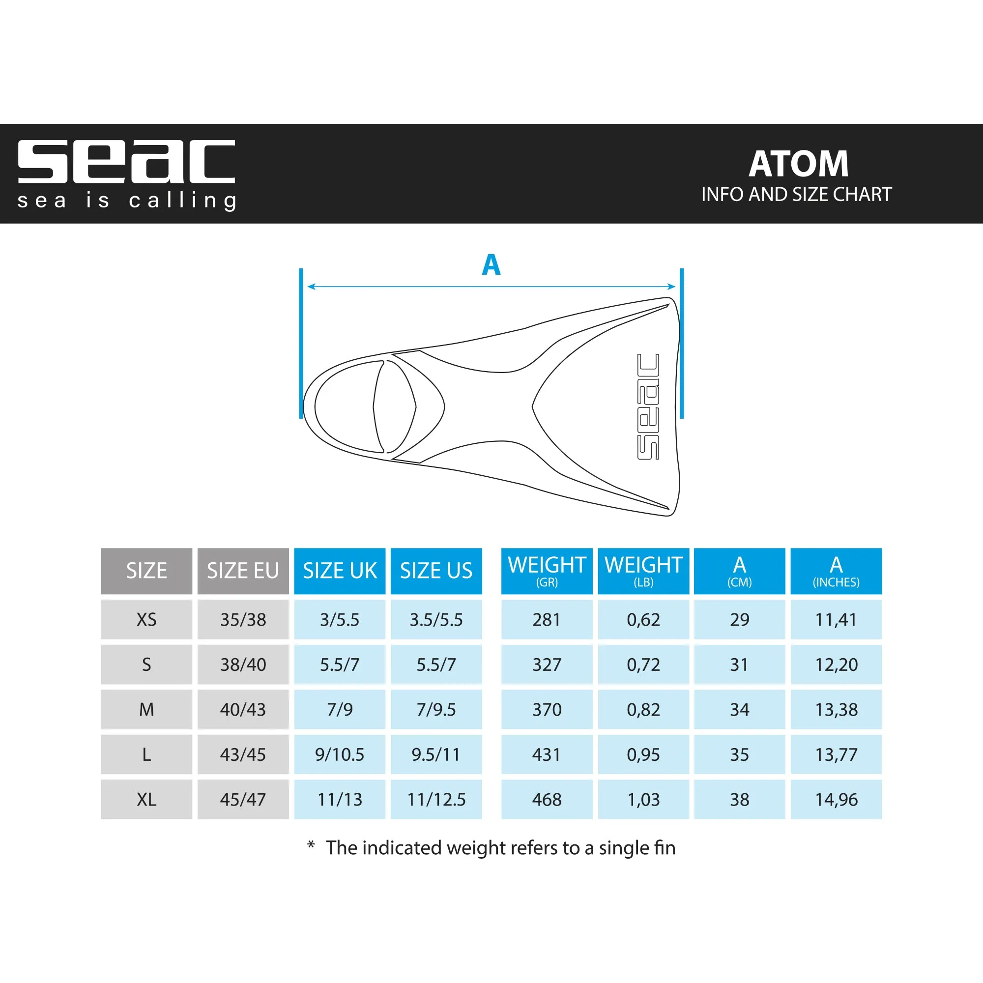 SEAC Men's Atom Swim Fins