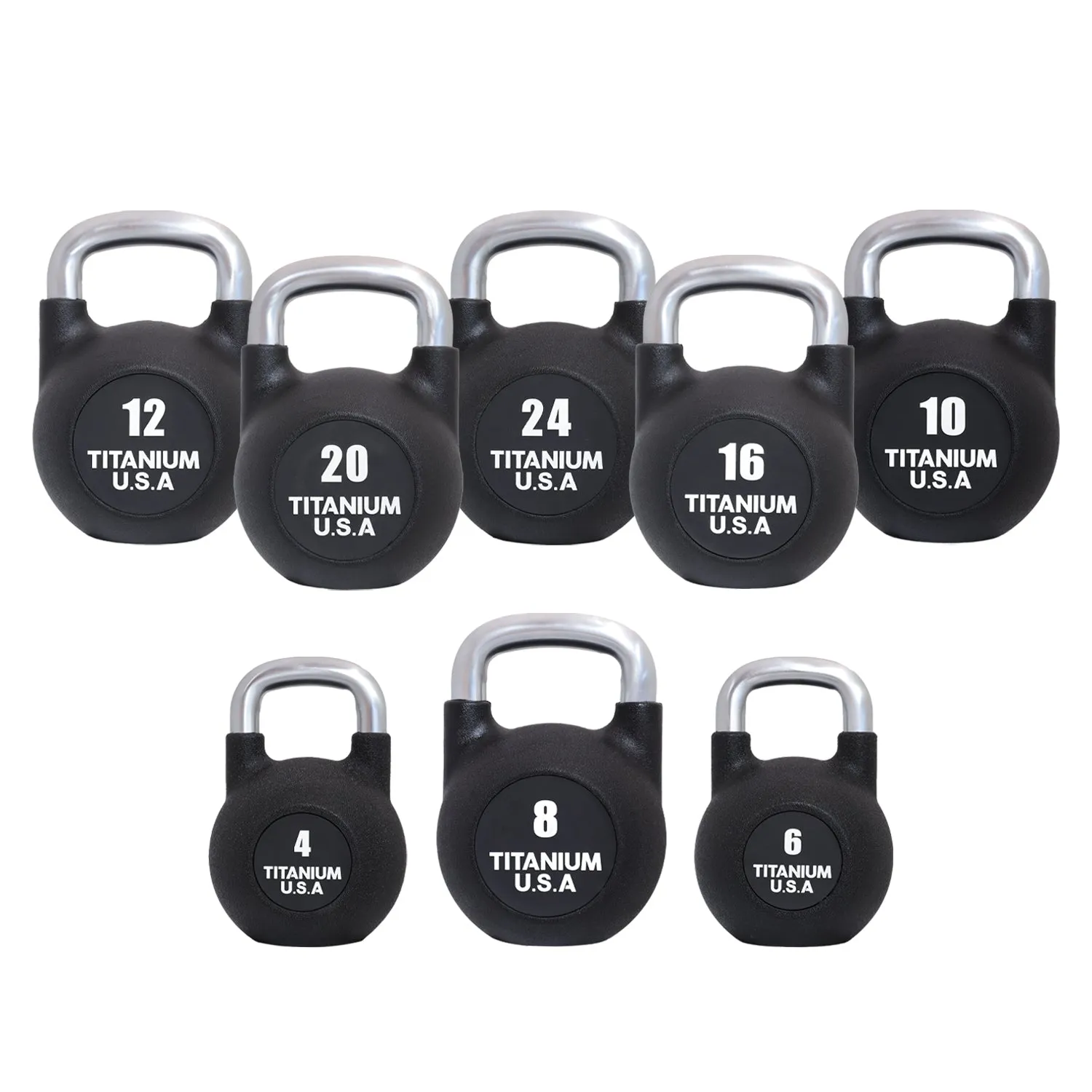 TITANIUM USA 4-24KG URETHANE COATED COMPETITION KETTLEBELL PACKAGE