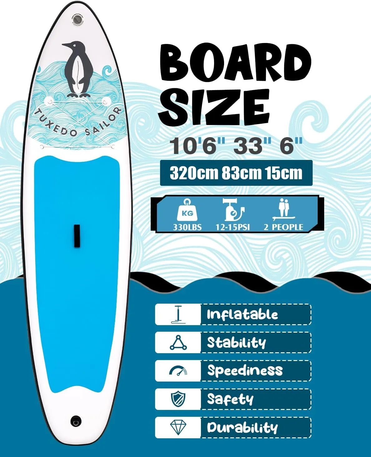 Tuxedo Sailor 10'6"33"6" Inflatable Stand Up Paddle Board with Premium SUP Accessories,Paddle Boards for Adults & Youth of All Skill Levels
