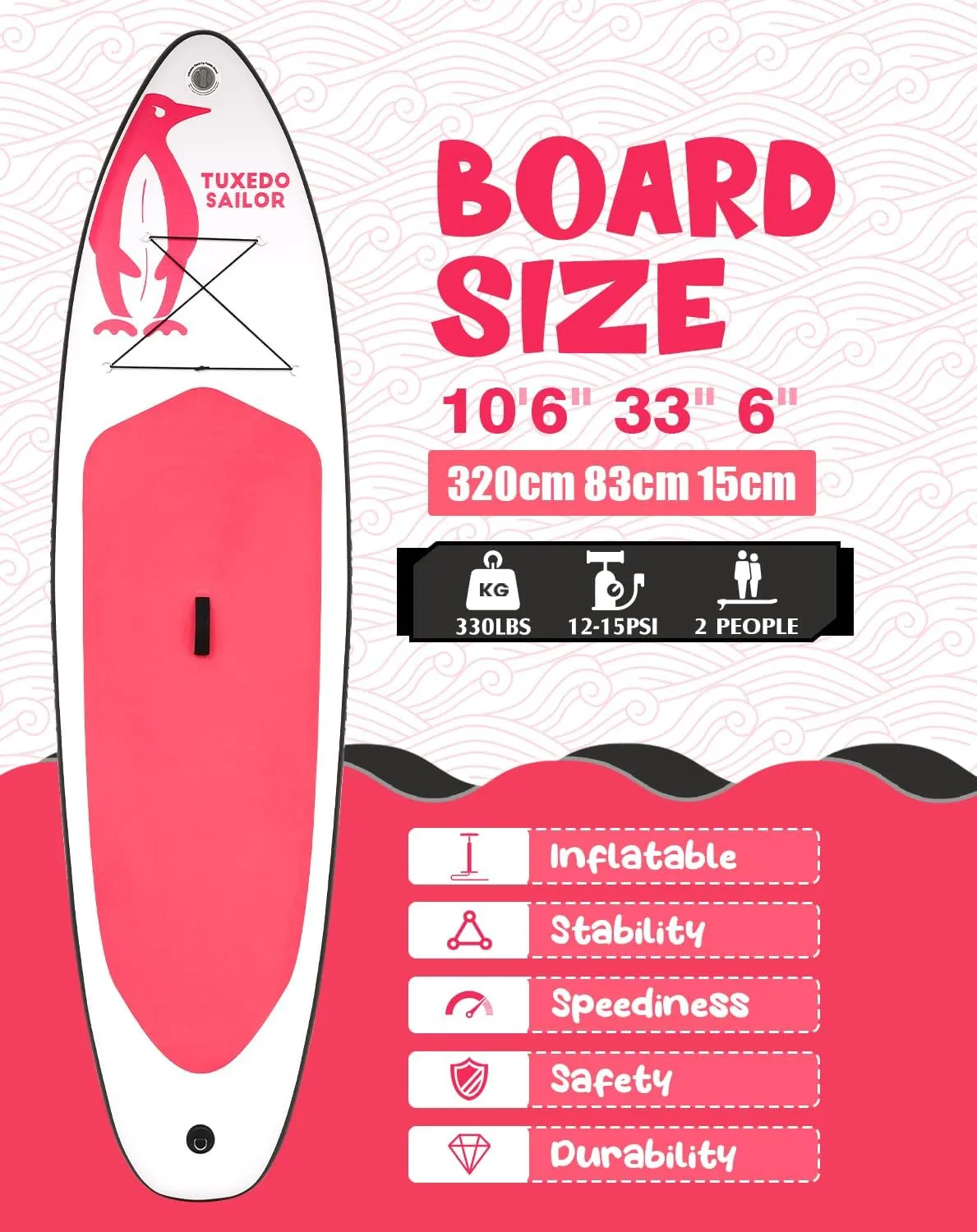 Tuxedo Sailor 10'6"33"6" Inflatable Stand Up Paddle Board with Premium SUP Accessories,Paddle Boards for Adults & Youth of All Skill Levels