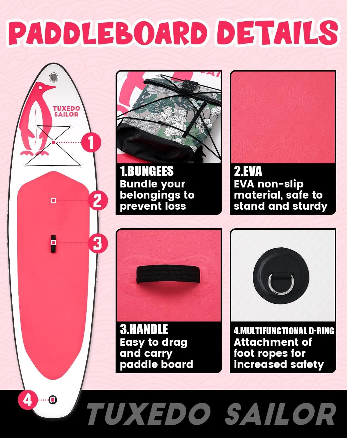 Tuxedo Sailor 10'6"33"6" Inflatable Stand Up Paddle Board with Premium SUP Accessories,Paddle Boards for Adults & Youth of All Skill Levels