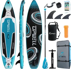 UPWELL 11'2/11'/10'8/10'6/10'2 Inflatable Stand Up Paddle Board with sup Accessories Including Backpack, Repairing Kits, Non-Slip Deck, Leash, 3 Fins, Paddle and Hand Pump