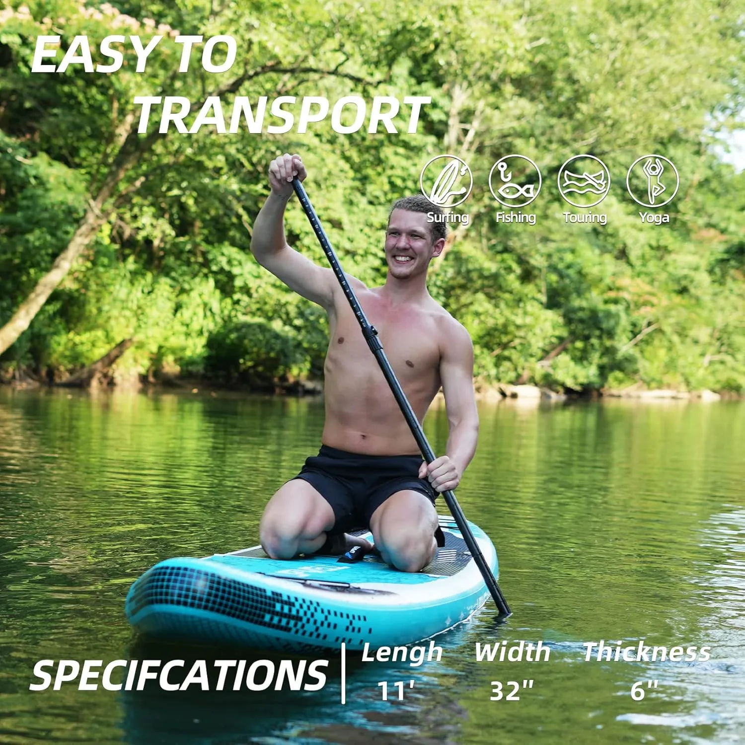 UPWELL 11'2/11'/10'8/10'6/10'2 Inflatable Stand Up Paddle Board with sup Accessories Including Backpack, Repairing Kits, Non-Slip Deck, Leash, 3 Fins, Paddle and Hand Pump