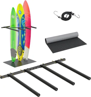Vertical Surfboard Rack for Wall, Surfboard Wall Mount with Bungee Cord and Rubber Mat, 4/6 Arms Metal Garage Surfboard Stand Wall Decor for Surf Board, SUP Paddle Board, Wakeboard, Snowboard