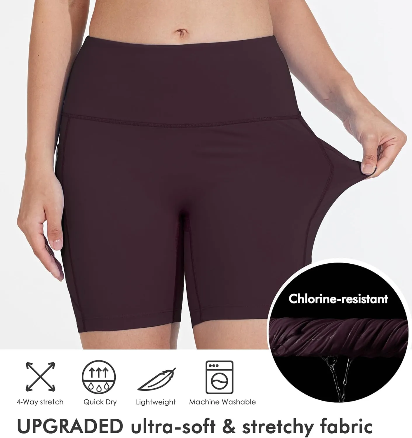 Women's 3"/6" Swim Shorts with Liner Pockets High Waisted Bathing Shorts Bottoms Tummy Control UPF 50 