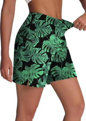 Women's 5" Swim Shorts - Tummy Control High Waisted Loose Fitting with Zipper Pocket Liner Quick Dry Bottom UPF50 