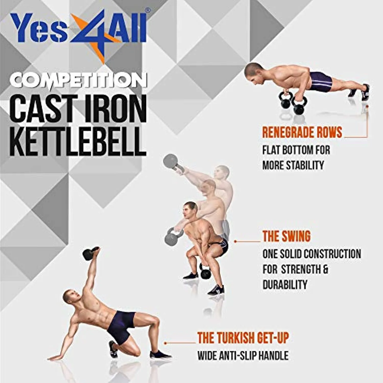 Yes4All Powder Coated Kettlebells – 4, 6, 8, 10, 12, 14, 16, 20, 24, 32, 40kg