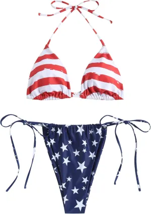 ZAFUL Triangle Bikini for Women 2 Piece Halter Bikini Sets Sexy High Cut Bathing Suit Side Tie Swimsuits