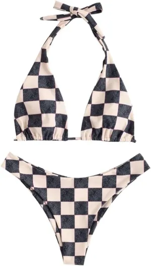 ZAFUL Triangle Bikini for Women 2 Piece Halter Bikini Sets Sexy High Cut Bathing Suit Side Tie Swimsuits