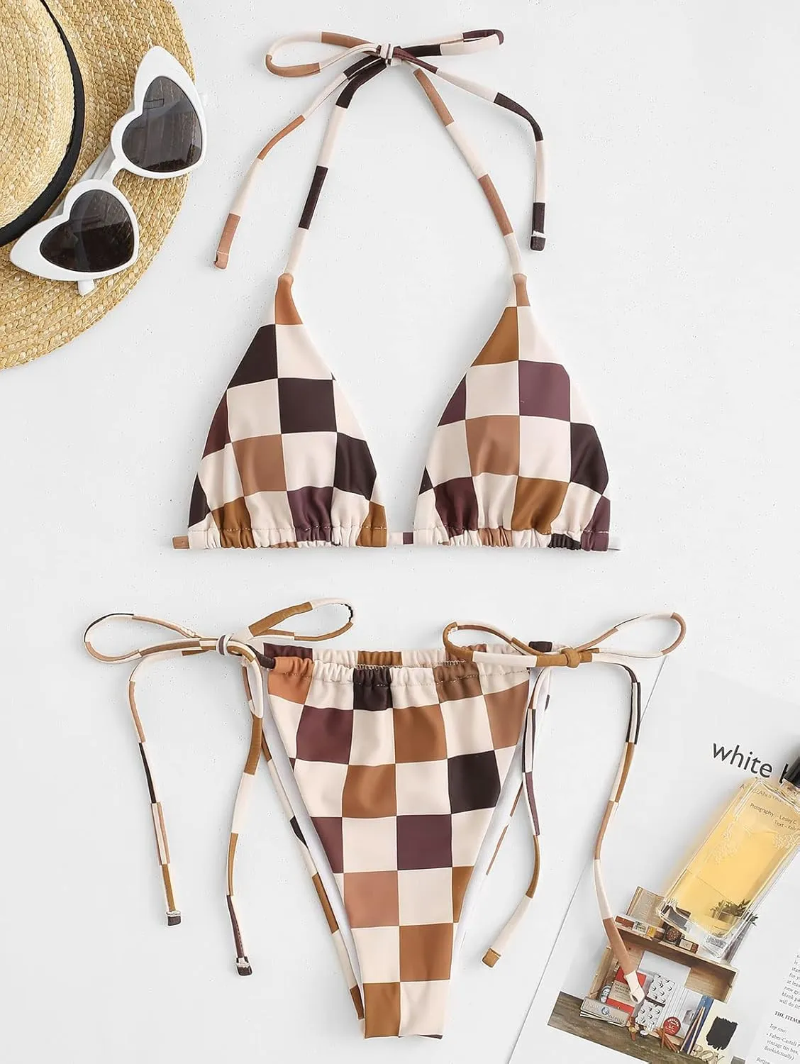 ZAFUL Triangle Bikini for Women 2 Piece Halter Bikini Sets Sexy High Cut Bathing Suit Side Tie Swimsuits