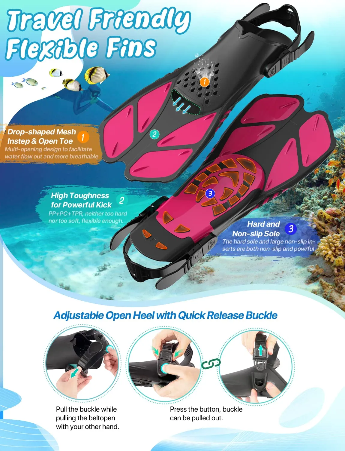 Zenoplige Adult Snorkeling Gear Set with Fins and Mask - Large-X-Large