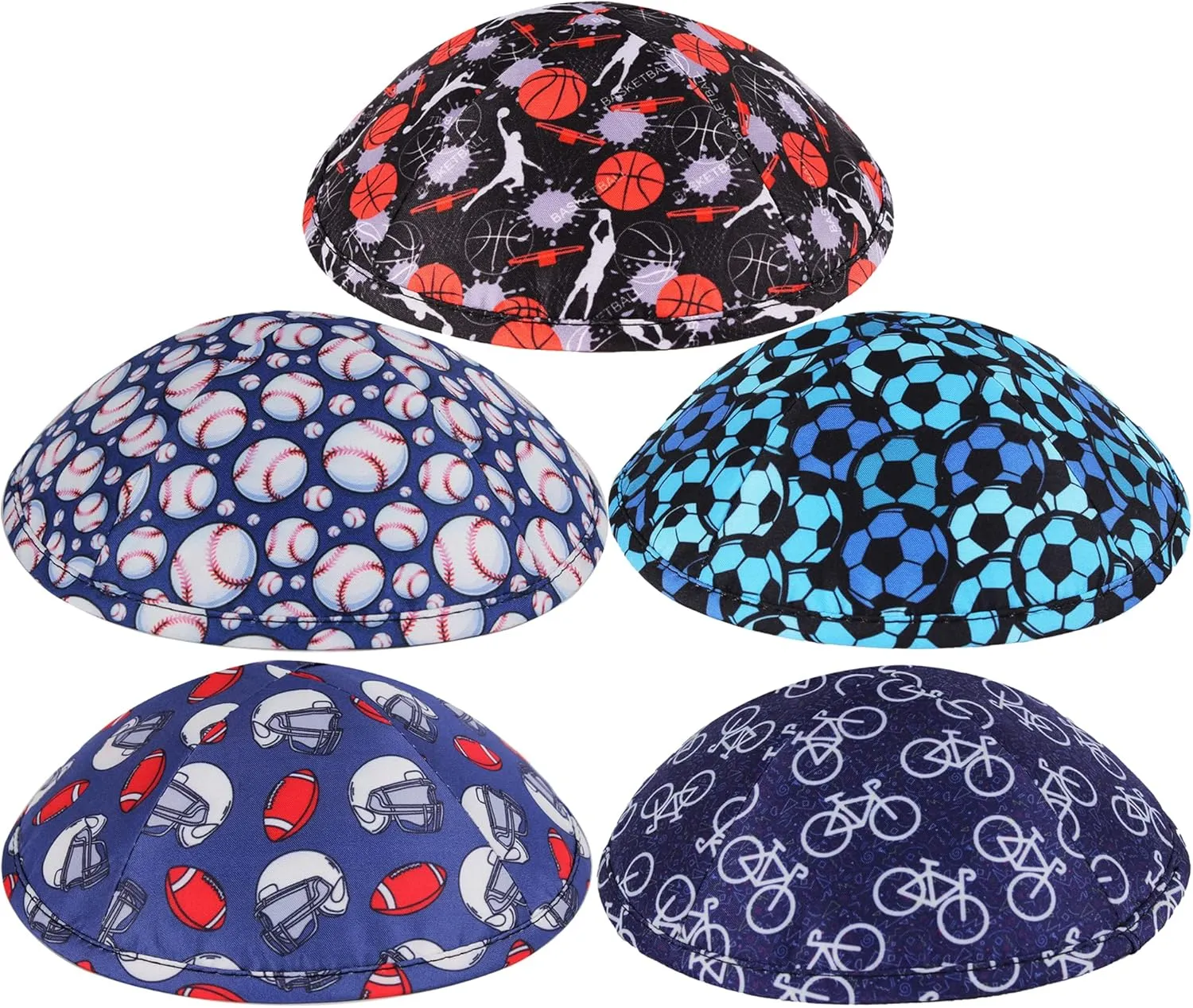 Zion Judaica Sports Kippah Adults & Boys Ballgame Pattern Kippot 6" Skullcap Yamaka for Bar/Bat Mitzvah Chuppah Wedding
